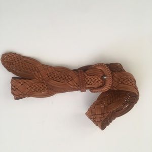 Brown leather woven belt